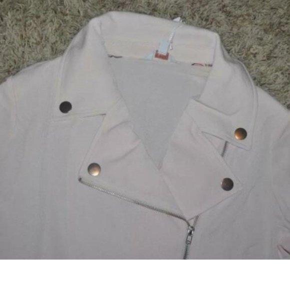 Womens Moto Jacket Candies Pink Medium Long Sleeve Crop Zip Front Studded Collar - Picture 3 of 6